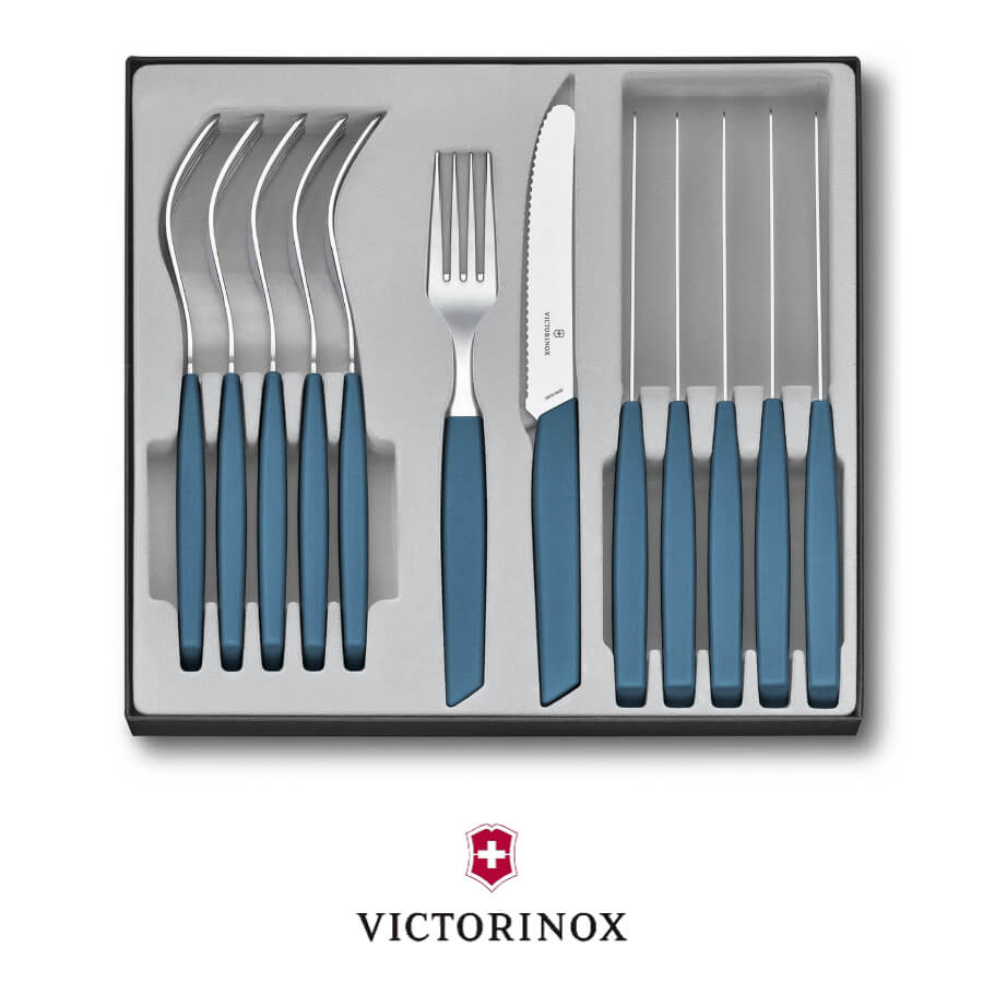 Victorinox Swiss Modern carving knife and meat fork, black