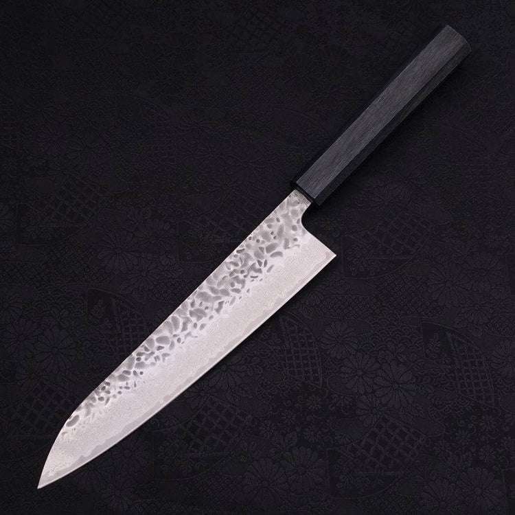 Musashi AUS-10 Hammered Yaki Urushi Dark Blue Chef Knife 21cm