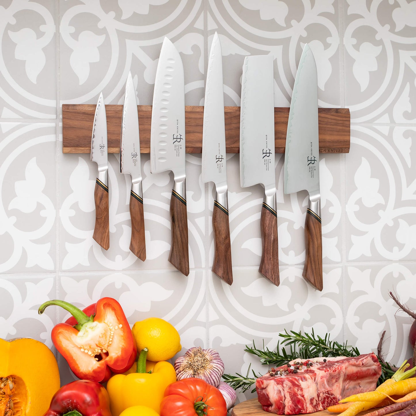 Ryda Knives Walnut Wood Magnetic Knife Rack 40cm