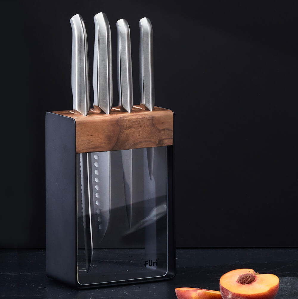 Furi Pro Limited Edition Walnut & Black Knife Block 5 Pc Set