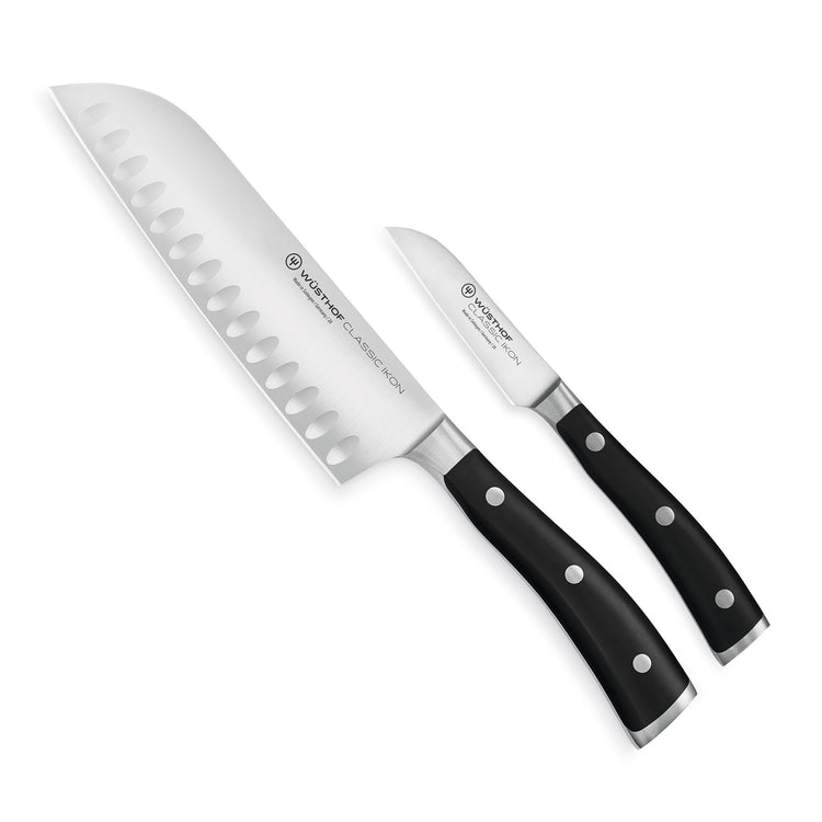 Wusthof Classic Ikon Black Santoku Paring Knife 2 Pc Set